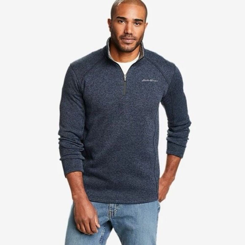Eddie Bauer Mens Heather Navy Blue Radiator Fleece 1/4 Zip Pullover Sweater 2XL